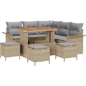 vidaXL Gartensofa-set 9 Stk. Beige Poly-Rattan