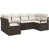 vidaXL Gartensofa-set 6 Stk. Braun und Weiß Poly-Rattan