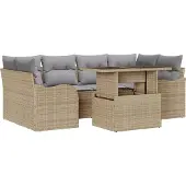 vidaXL Gartensofa-set 7 stk. 6-Sitzanzahl Beige Poly Rattan