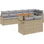 vidaXL Garten-Sofa-Set mit Kissen 9 pcs Beige und Hellgrau