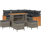 vidaXL Gartensofa-set 9 stk. 7-Sitzanzahl Grau Poly-Rattan