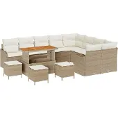 vidaXL Gartensofa-set mit Kissen 13 pcs Beige Poly-Rattan