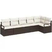 vidaXL Gartensofa-set 6 Stk. Braun und Weiß Poly-Rattan