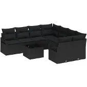 vidaXL Sofa Set 9 stk. 8-Sitzanzahl Schwarz Poly Rattan