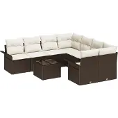 vidaXL Gartensofa-set 9 stk. Braun und Creme Poly-Rattan