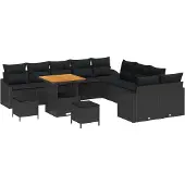 vidaXL Gartensofa-set mit Kissen 13 pcs Schwarz Poly Rattan