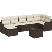 vidaXL Gartensofa-set 8 stk. Braun und Weiß Poly-Rattan