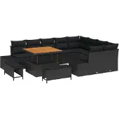vidaXL Gartensofa-set 12 stk. 11-Sitzanzahl Schwarz Poly Rattan