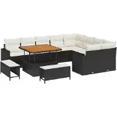 vidaXL Gartensofa-set 13 Stk. 12-Sitzanzahl Schwarz und Creme
