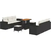 vidaXL Gartensofa-set mit Kissen 9 pcs Schwarz und Creme Poly Rattan