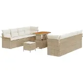 vidaXL Gartensofa-set 11 stk. Beige Poly-Rattan