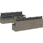 vidaXL Gartensofa-set 9 Stk. Grau Poly Rattan