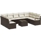 vidaXL Sofa Set mit Kissen 10 pcs Braun Poly-Rattan