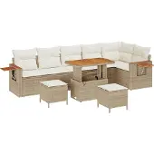vidaXL Gartensofa-set 11 stk. 9-Sitzanzahl Beige und Creme Poly-Rattan