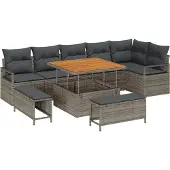 vidaXL Garten-Sofa-Set mit Kissen mit Speicher 9 pcs Grau