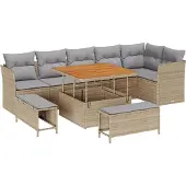 vidaXL Garten-Sofa-Set 9 stk. 6-Sitzanzahl Beige und Hellgrau