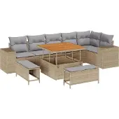vidaXL Gartensofa-set 9 stk. 6-Sitzanzahl Beige und Hellgrau
