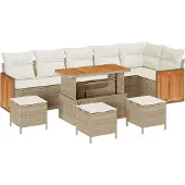 vidaXL Gartensofa-set mit Kissen 12 pcs Beige und Creme Poly-Rattan