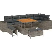 vidaXL Gartensofa-set 9 stk. 6-Sitzanzahl Grau Poly-Rattan