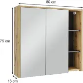Vicco Badspiegelschrank Viola Artisan/Grau 80 x 75 cm mit offenen Regalen, Model 54859
