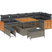 vidaXL Gartensofa-set mit Kissen 11 pcs Grau Poly-Rattan