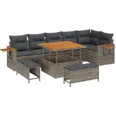 vidaXL Gartensofa-set 11 stk. 9-Sitzanzahl Grau Poly-Rattan