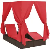 vidaXL Doppelte Sonnenliege Rot Poly-Rattan