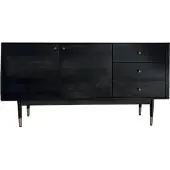 FineBuy Sideboard Akazie Massivholz 160 cm 2 Türen & 3 Schubladen - Massive Retro Kommode in Schwarz - Design Natur Anrichte - Handdustrial