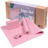 Myga Yogamatte mit Block und Riemen