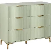 Beliani Kommode Hellgrün Geriffelte Optik 6 Schubladen Goldene Griffe Metallbeine Modernes Design für Schlafzimmer Wohnzimmer