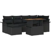 vidaXL Gartensofa-set 7 Stk. Schwarz Poly-Rattan