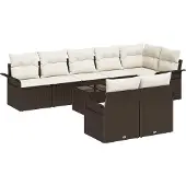 vidaXL Gartensofa-set mit Kissen 9 pcs Braun Poly-Rattan