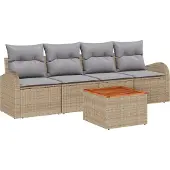 vidaXL Gartensofa-set 5 stk. Beige Poly-Rattan