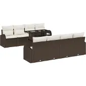 vidaXL Gartensofa-set 9 stk. Braun Poly Rattan