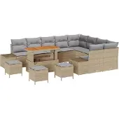 vidaXL Gartensofa-set 13 Stk. 12-Sitzanzahl Beige Poly Rattan