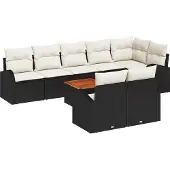 vidaXL Gartensofa-set 9 stk. Schwarz und Creme Poly-Rattan