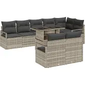 vidaXL Gartensofa-set 9 stk. 8-Sitzanzahl Hellgrau Poly-Rattan