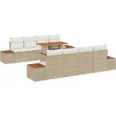 vidaXL Gartensofa-set 9 stk. Beige Poly-Rattan