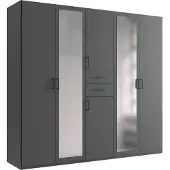 Wimex Drehtürenschrank "Dillingen", grau (graphit), B:225cm H:208cm T:58cm, Holzwerkstoff, Schränke, Drehtürenschrank, Schubladen auf bequemer Zugriffshöhe, mit Spiegel