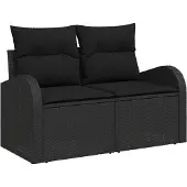 vidaXL Gartensofa mit Kissen Schwarz 124 x 62 x 69cm Poly-Rattan
