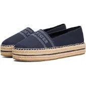 Tommy Hilfiger Espadrille "DENIM PLATFORM ESPADRILLE", Plateau, Slipper, Schlupfschuh, Bequemschuh mit Bastbezug am Plateau
