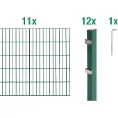 Alberts Doppelstabmatten Zaun, Höhe 120 cm, Länge 22 m, Zaun-Komplettset zum Einbetonieren, grün, Pfosten 60x40 mm