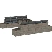 vidaXL Gartensofa-set 9 Stk. Grau Poly-Rattan