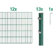 Alberts Doppelstabmatten Zaun, Höhe 100 cm, Länge 24 m, Zaun-Komplettset zum Einbetonieren, grün, Pfosten 60x40 mm