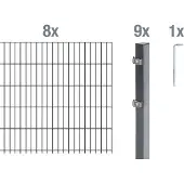Alberts Doppelstabmatten Zaun, Höhe 100 cm, Länge 16 m, Zaun-Komplettset zum Einbetonieren, anthrazit, Pfosten 60x40 mm