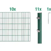 Alberts Doppelstabmatten Zaun, Höhe 120 cm, Länge 20 m, Zaun-Komplettset zum Einbetonieren, grün, Pfosten 60x40 mm