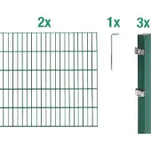 Alberts Doppelstabmatten Zaun, Höhe 120 cm, Länge 4 m, Zaun-Komplettset zum Einbetonieren, grün, Pfosten 60x40 mm