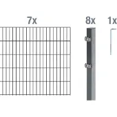 Alberts Doppelstabmatten Zaun, Höhe 120 cm, Länge 14 m, Zaun-Komplettset zum Einbetonieren, anthrazit, Pfosten 60x40 mm