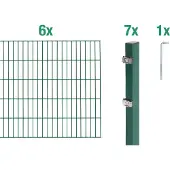 Alberts Doppelstabmatten Zaun, Höhe 120 cm, Länge 12 m, Zaun-Komplettset zum Einbetonieren, grün, Pfosten 60x40 mm