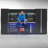 Datona Werkstatteinrichtung PREMIUM Eichenplatte mit Kühlschrank – 354 cm